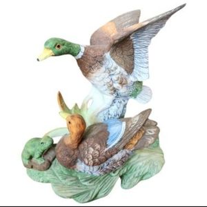 Arnart Mallard Ducks w/ Frog J. Byron Design Royal Crown 1984 Porcelain Signed